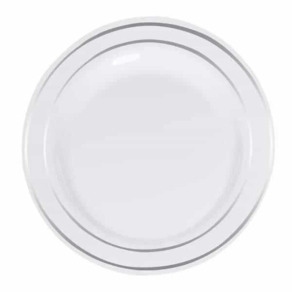 ვერცხლის ზოლიანი ფაიფურის იერის პლასტმასის ფირფიტა