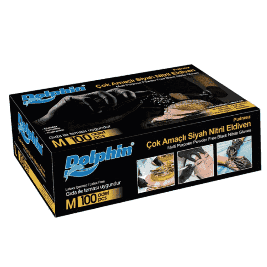 მრავალფუნქციური შავი ნიტრილის ხელთათმანები საშუალო 100 ც