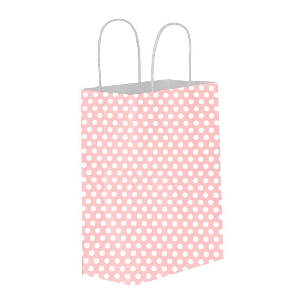 Kraft Twist Handle ჩანთა 12x25x31 ვარდისფერი პოლკა წერტილი